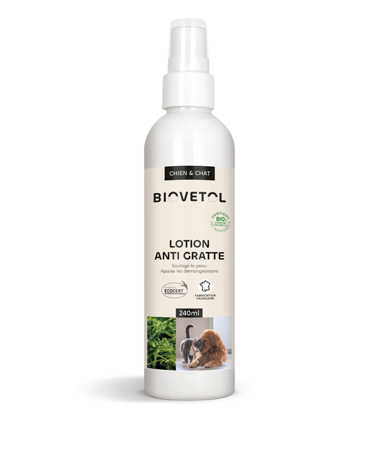 Biovetol - Lotion Anti-Démangeaisons Bio pour chien & chat 240 ml