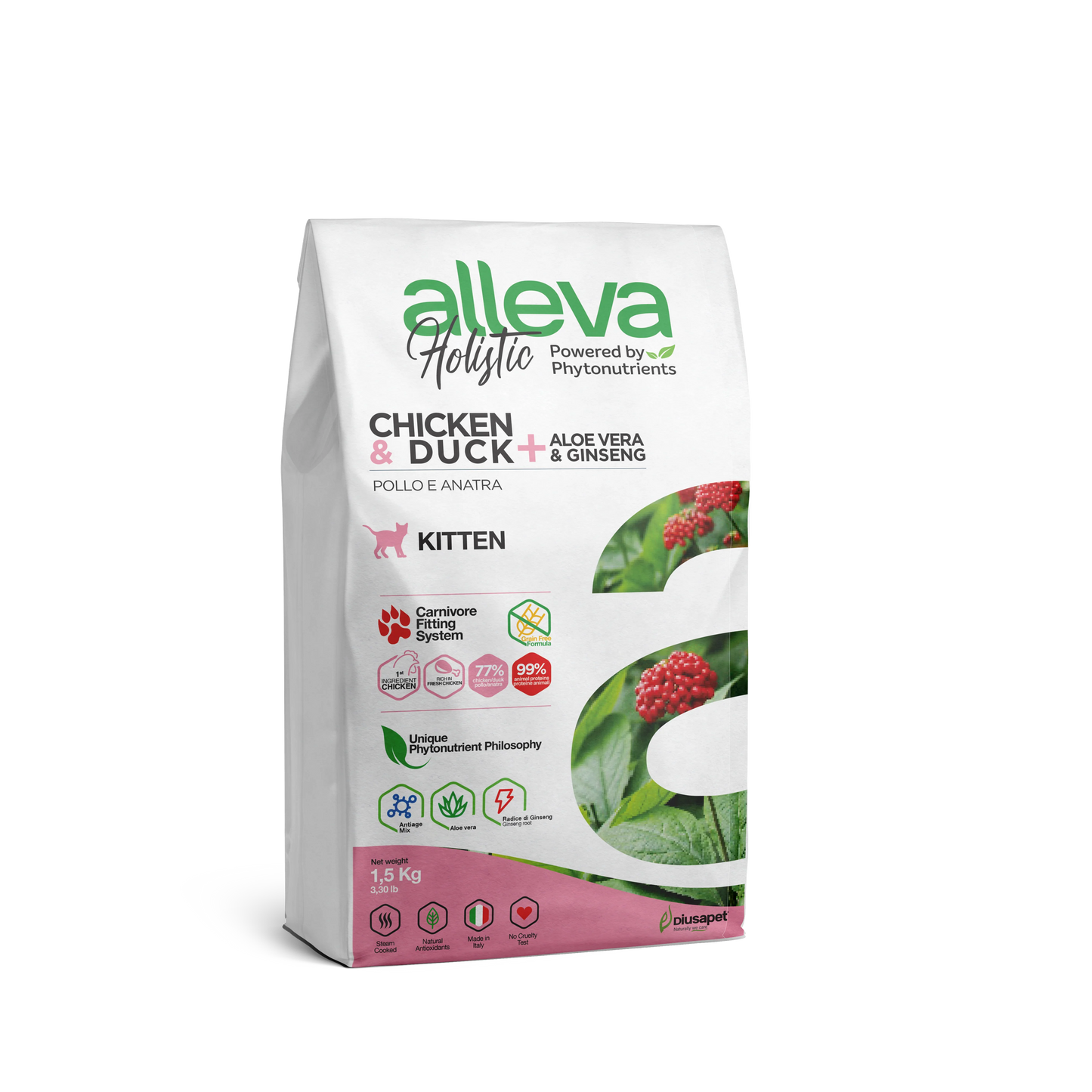 Alleva - Croquettes Sans Céréales Poulet & Canard pour Chaton (1.5 kg)