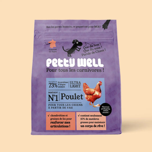 PETTY WELL-Croquettes sans céréales, ajouter pour chien (en surpoids) au poulet.2KG