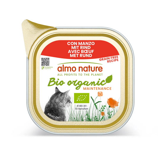 Almo Nature - Barquettes Sans Céréales Bio Organic pour Chat au Bœuf (85 g)