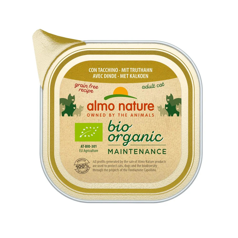 Almo Nature - Barquettes Sans Céréales Bio Organic pour Chat à la Dinde (85 g)