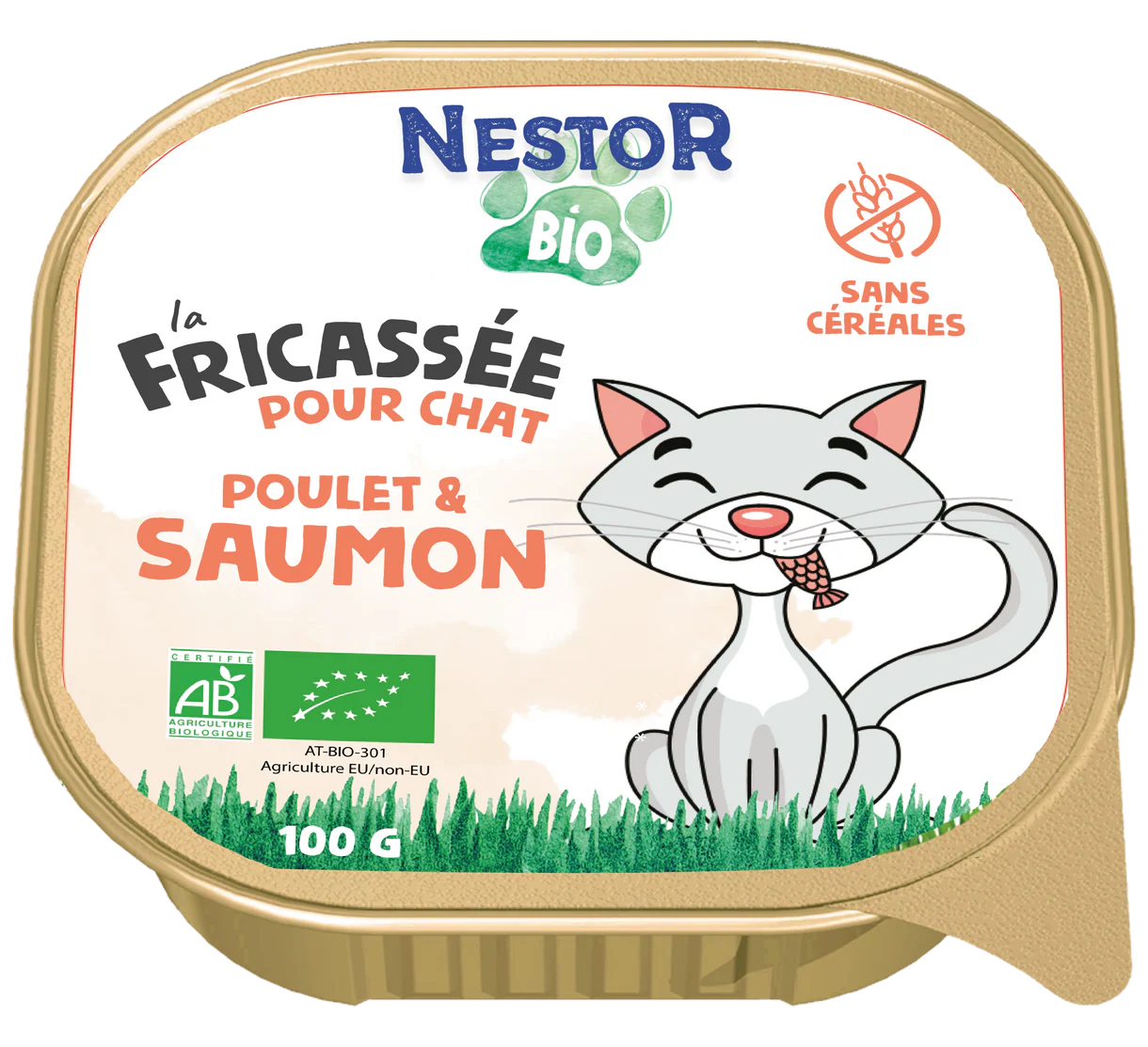 Nestor - Fricassé sans céréales Bio au Saumon pour Chat (100g)