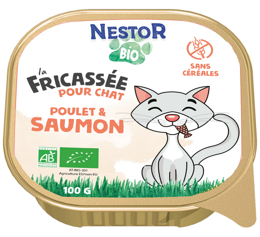 Nestor - Fricassé sans céréales Bio au Saumon pour Chat (100g)